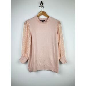 Adrianna Papell Pink Blouse w/ Sheer Polka Dot Sleeves - Size Small